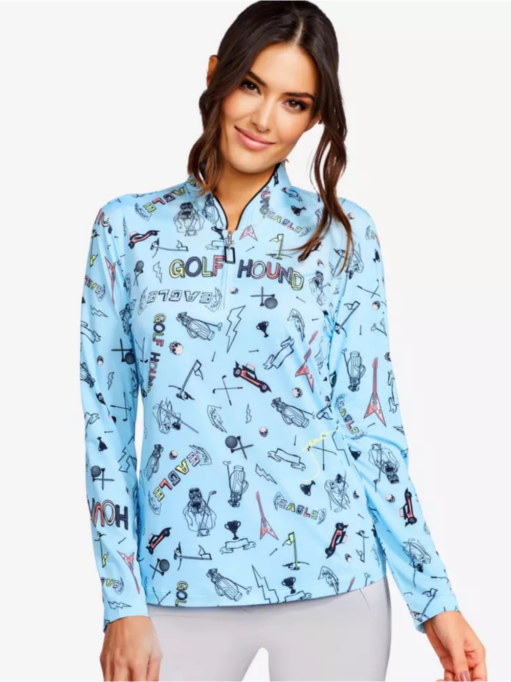 Jamie Sadock Light Blue 'GOLF HOUND' Graphic Quarter-Zip Pullover